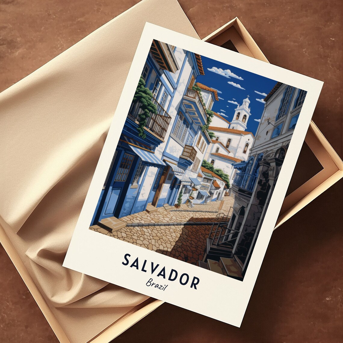 Salvador Brazil Pelourinho Colorful Colonial Street Scene Poster - Image 3