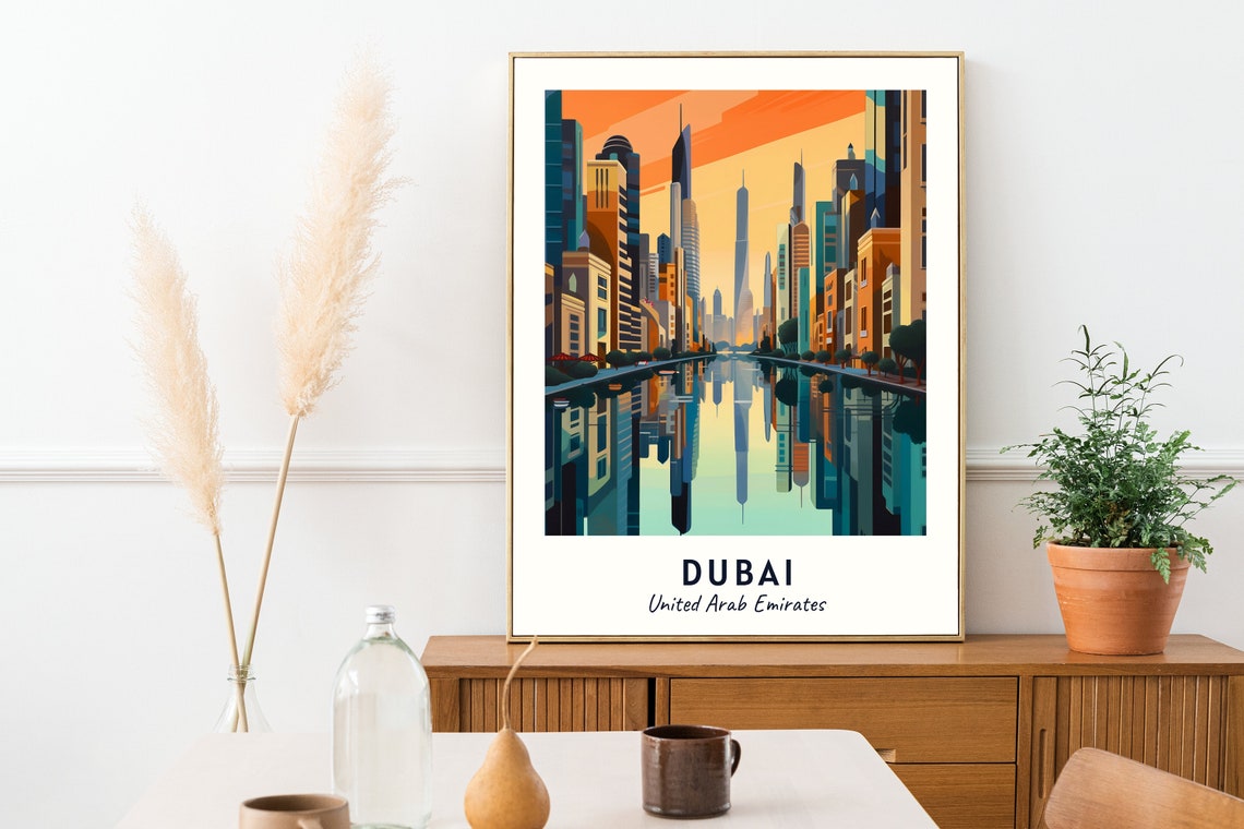 Dubai Sunset City Boulevard Skyline Reflection Travel Poster - Image 2