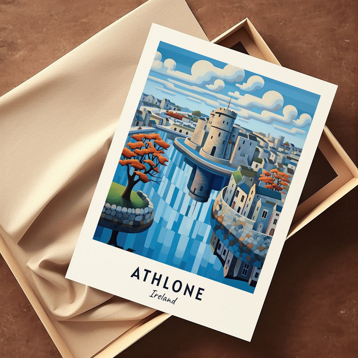 Athlone Ireland Castle River Reflection Travel Poster Artwork - Image 3