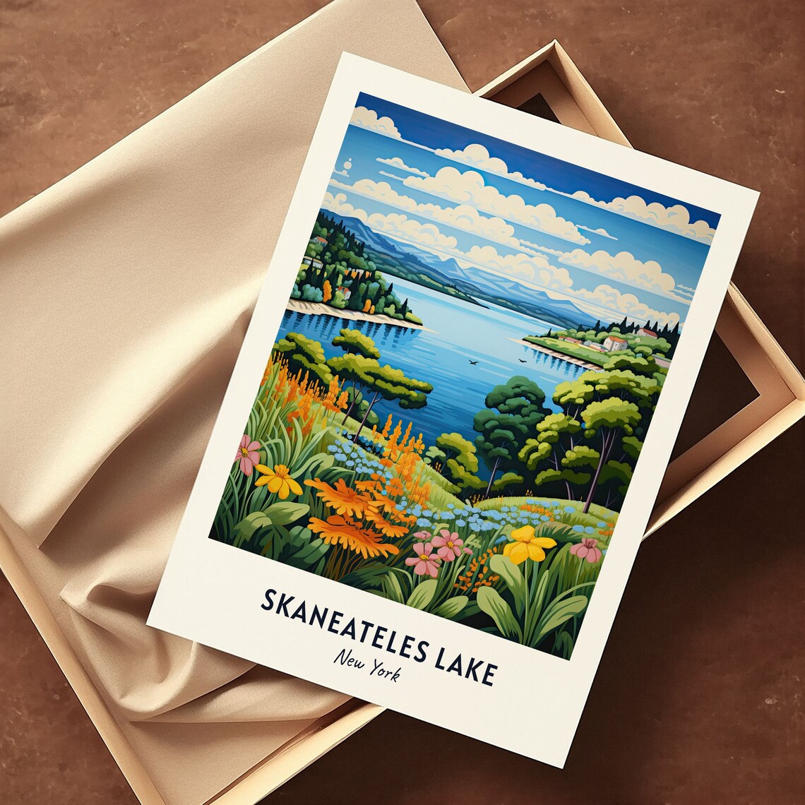 Skaneateles Lake New York Wildflower Meadow Lakeside Scene Poster - Image 3