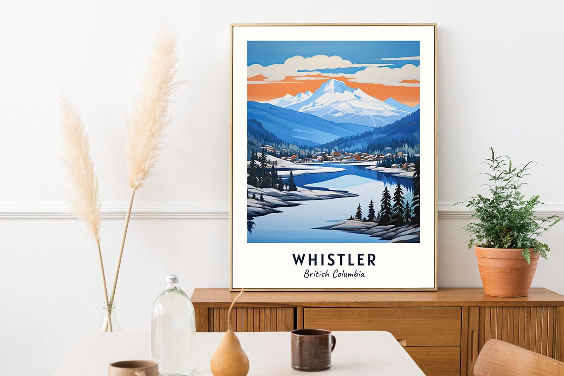 Whistler British Columbia Snowy Peak Frozen Lake Pines Travel Poster - Image 2