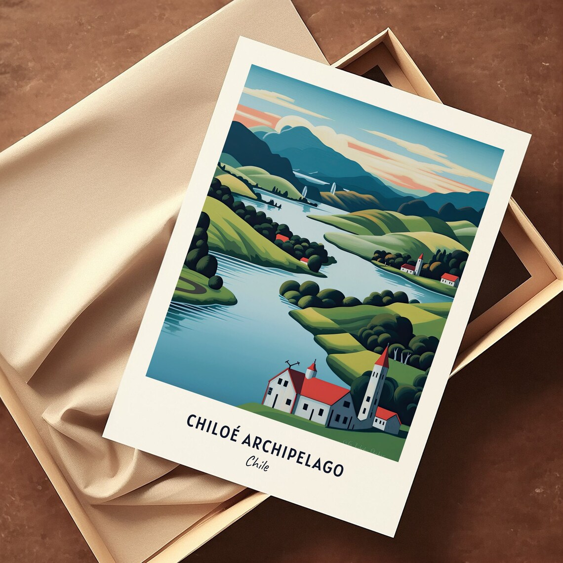 Wooden Church and River Valley of the Chiloe Archipelago Chile Poster - Image 3