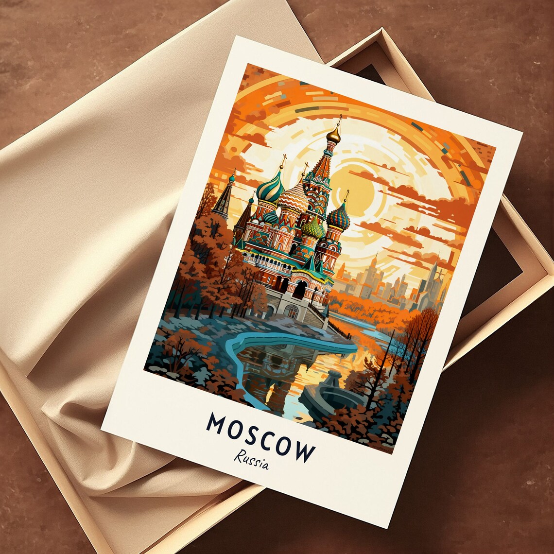 Moscow Russia St Basils Cathedral Autumn Sunset City Travel Poster - Image 3