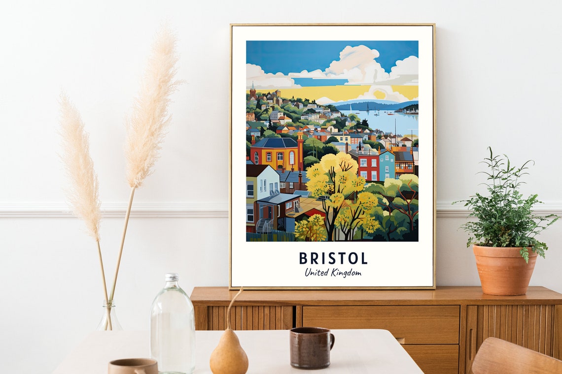 Bristol Hillside Harbor Houses Autumn Daytime View Travel Poster - Image 2