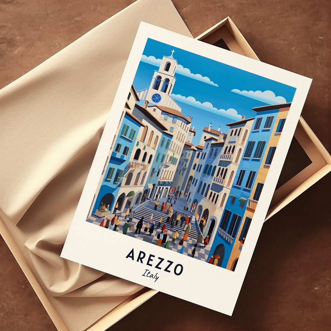 Arezzo Italy Sunlit Piazza Crowd Vintage Travel Poster Home Decor - Image 3