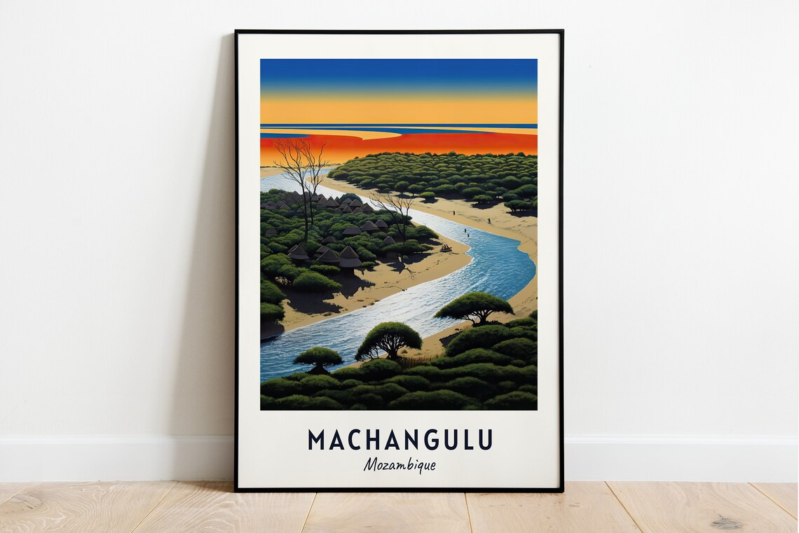 Machangulu Mozambique River Village Sunset Savanna Travel Poster