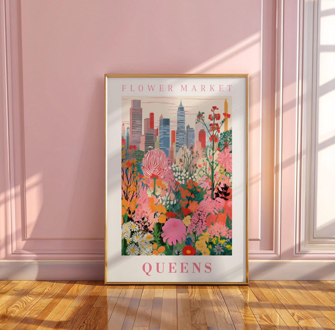 Queens New York Flower Market Manhattan Skyline Garden Travel Poster - Image 3
