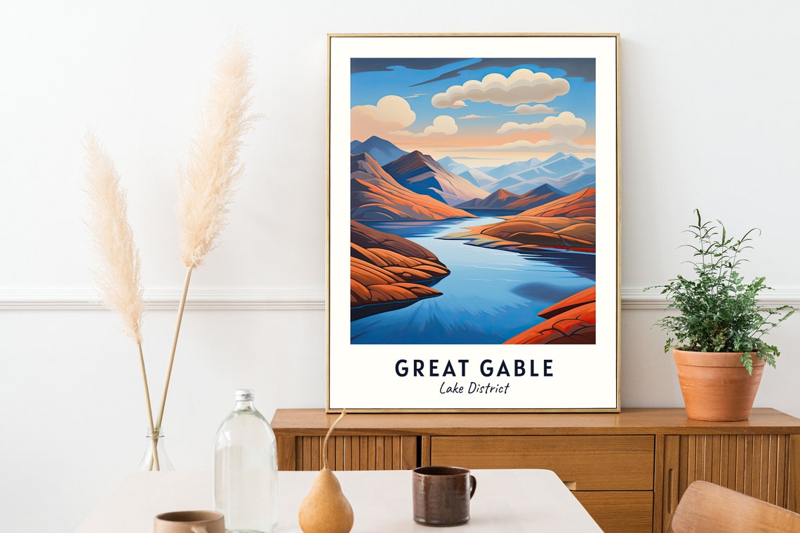 Great Gable Lake District Mountain Lake at Sunset Travel Poster - Image 2