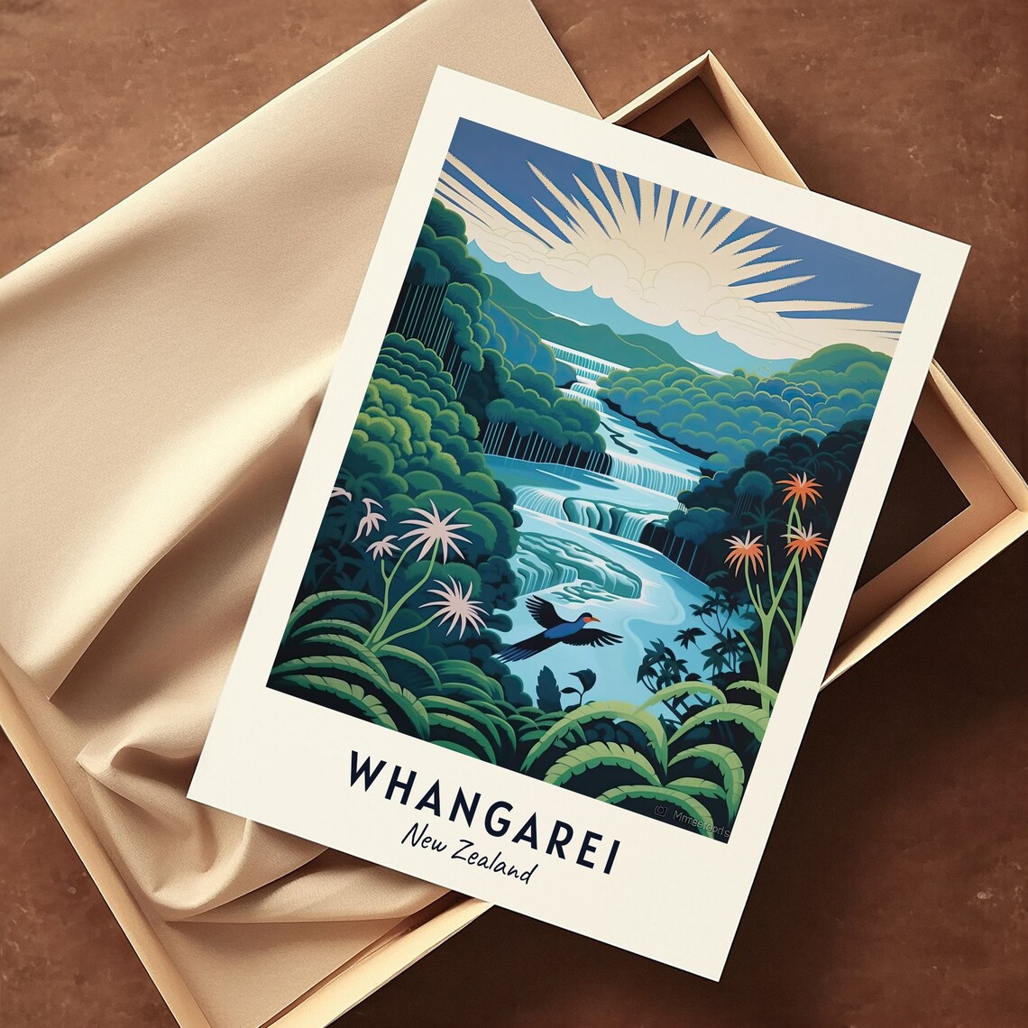 Whangarei New Zealand Waterfall Lush Forest Scene Travel Poster - Image 3