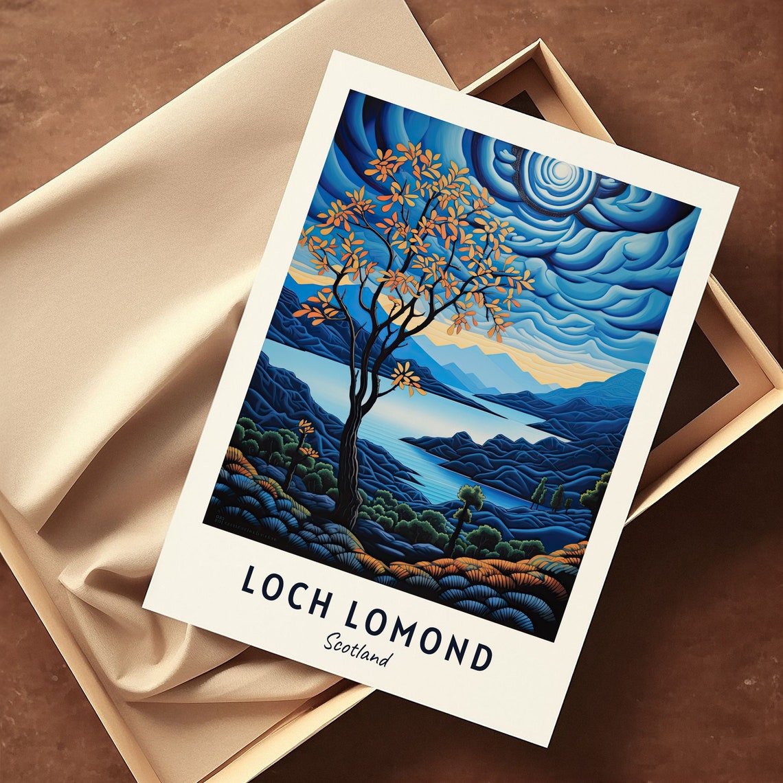 Loch Lomond Scotland Moonlit Blue Mountains Lake Landscape Poster - Image 3