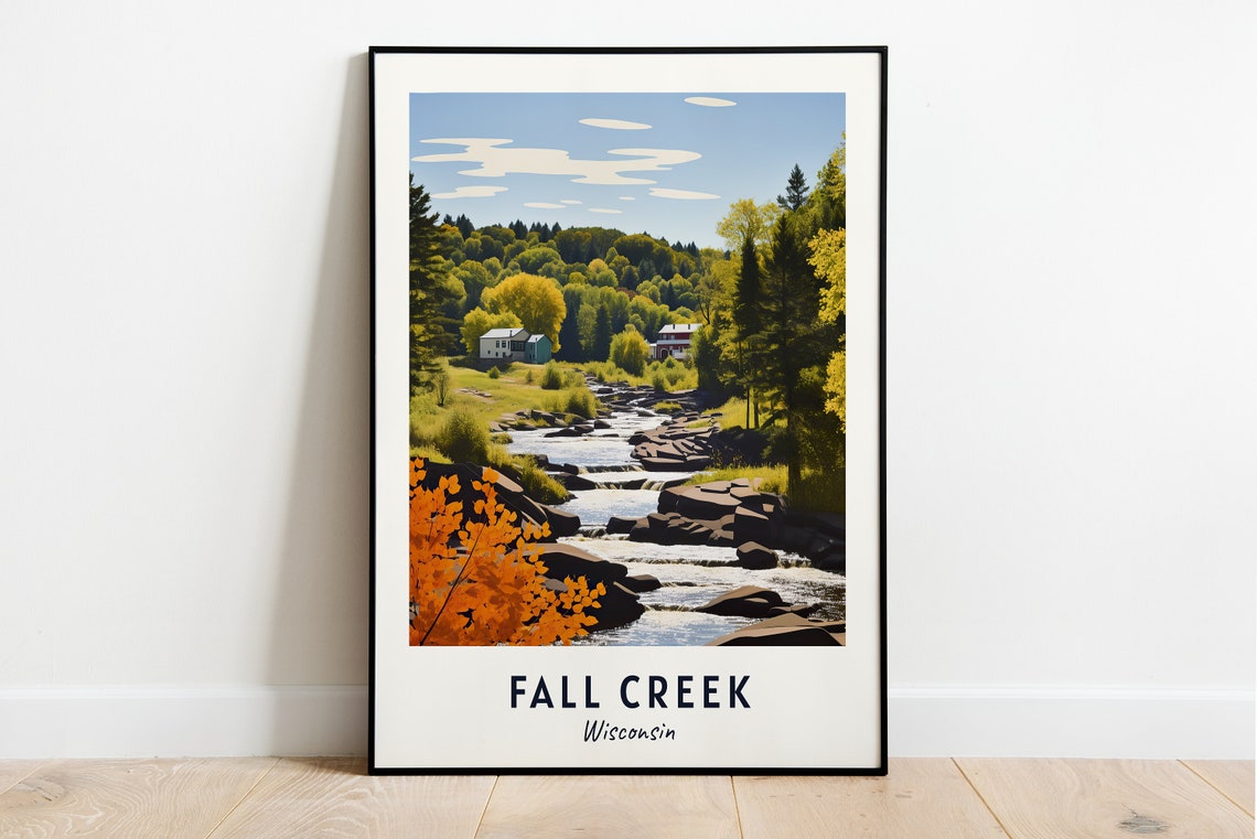 Fall Creek Wisconsin Autumn Creek Waterfall Rocks Travel Poster