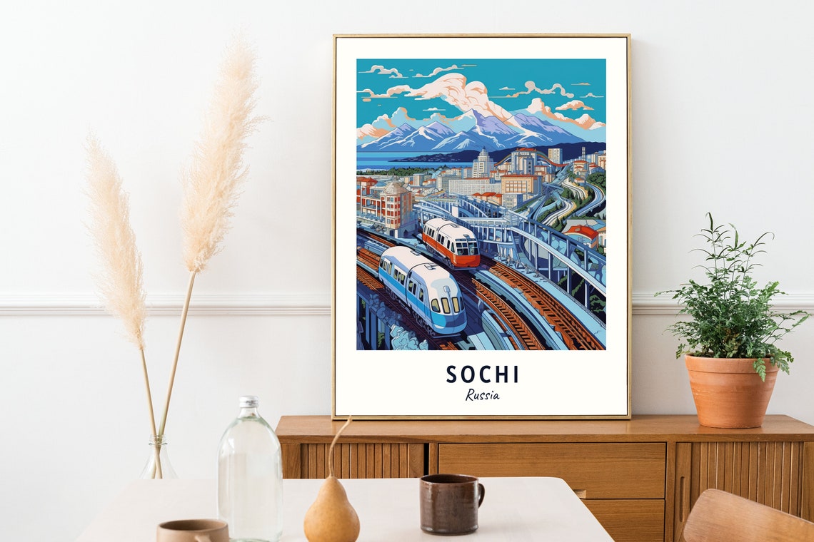 Sochi Russia Metro Trains Mountain City Travel Poster Artwork - Image 2