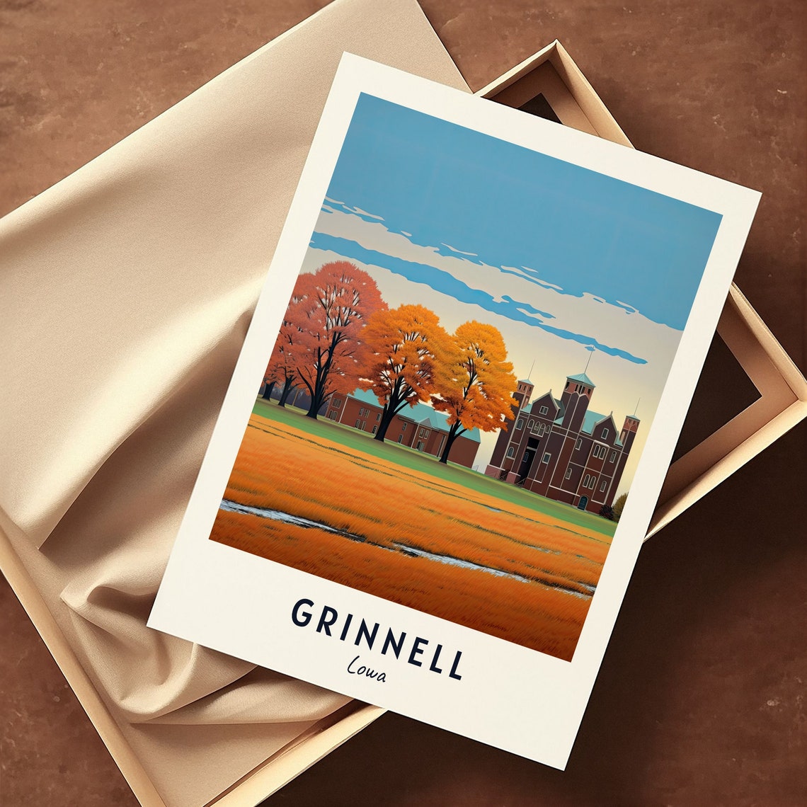 Grinnell Iowa Autumn Campus Golden Trees Brick College Hall Poster - Image 3