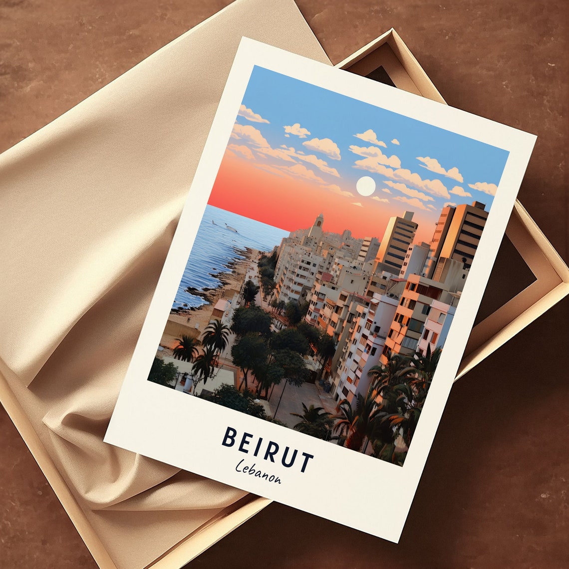 Beirut Lebanon Sunset Coastal City Skyline Vintage Travel Poster - Image 3