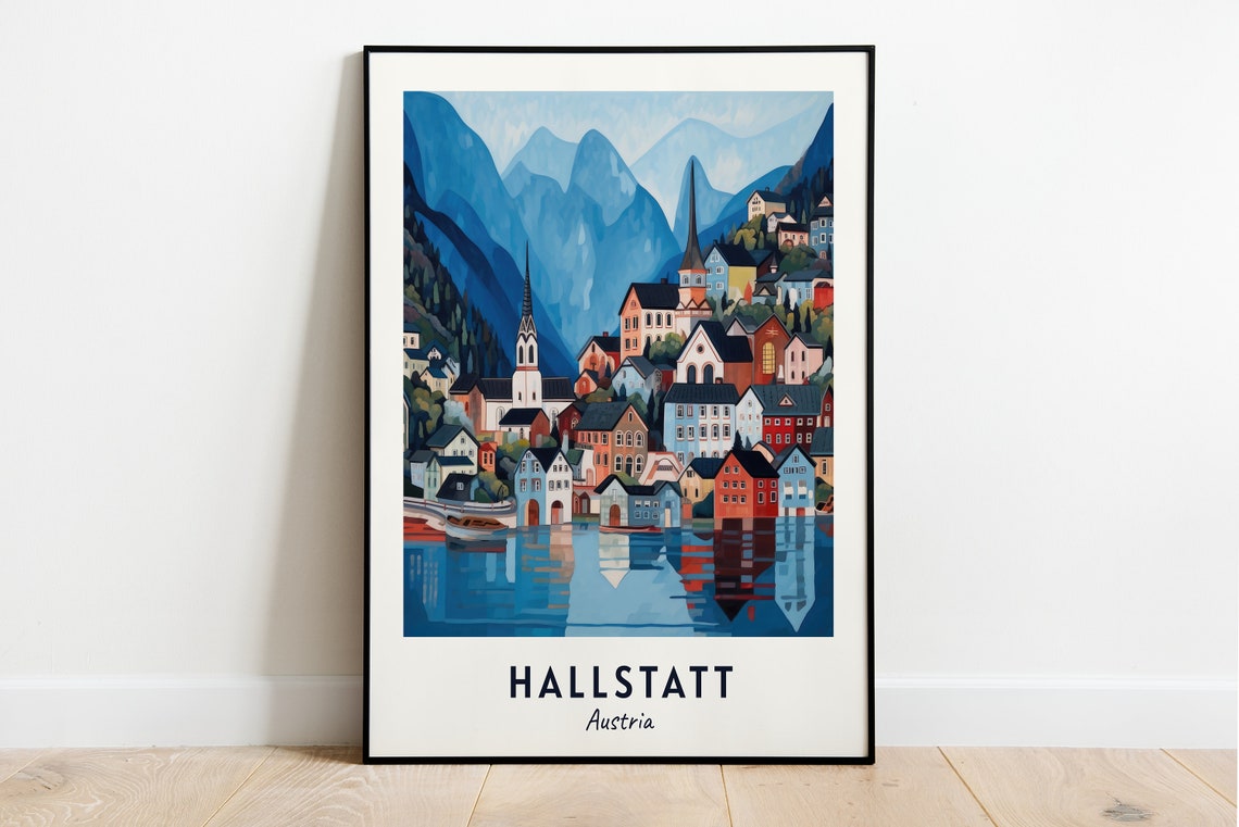 Hallstatt Village Travel Print Wall Art Hallstatt Austria City Print Hallstatt Village Travel Gift Hallstatt Village Poster Wall Art