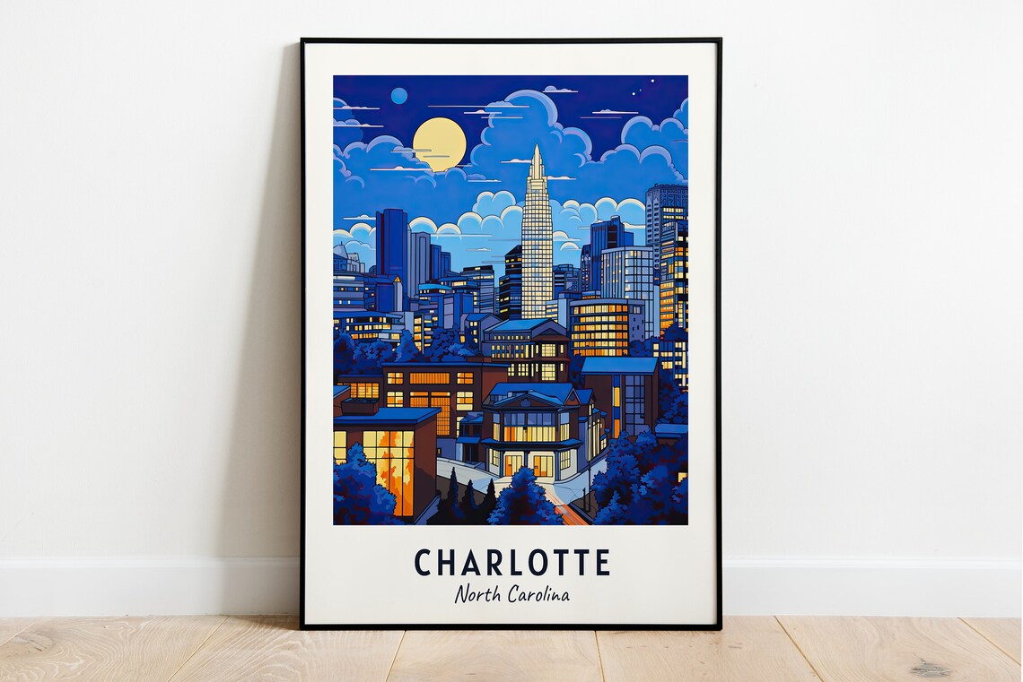 Charlotte North Carolina Travel Poster, City Print