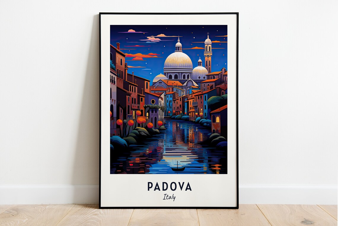 Padova Italy Moonlit Canal Old Town Night Scene Travel Poster