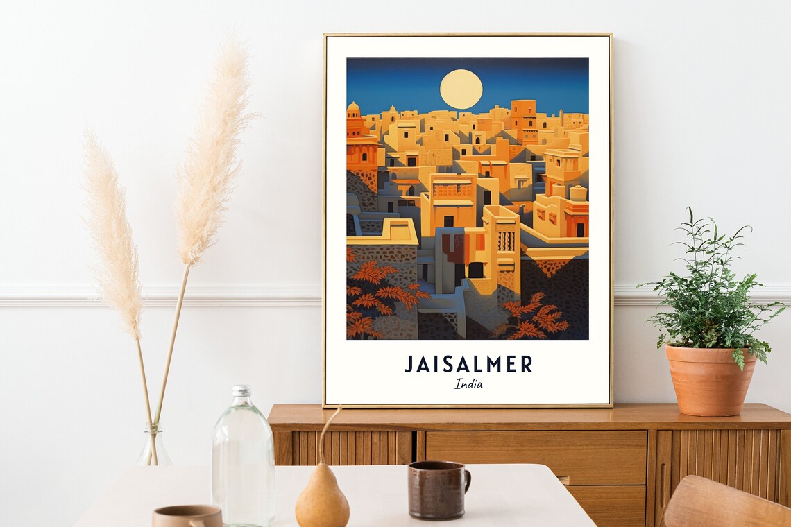 Jaisalmer Golden City Under The Moon India Night Travel Poster - Image 2