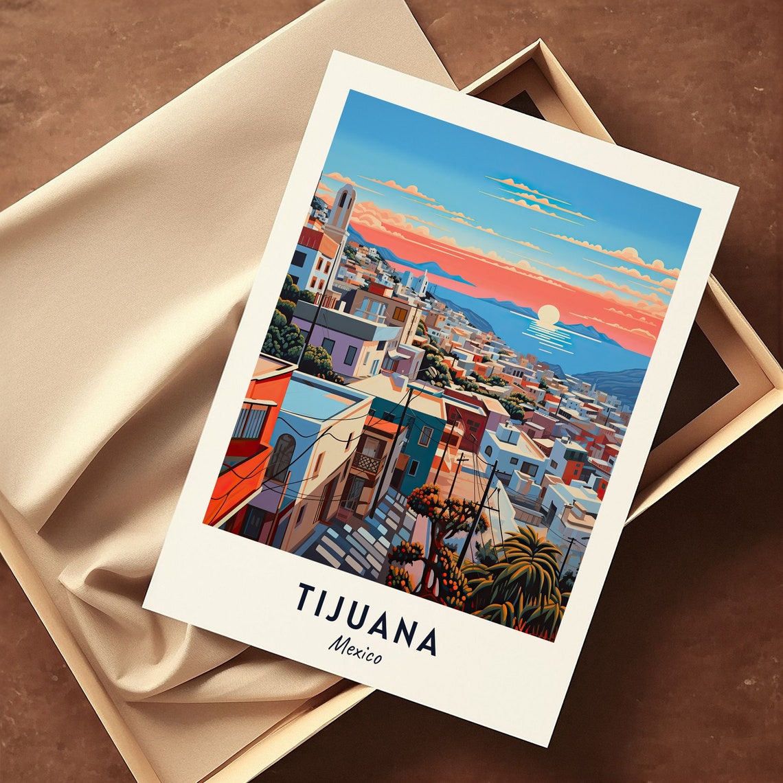 Tijuana Mexico Sunset Cityscape Pacific Ocean Horizon Travel Poster - Image 3