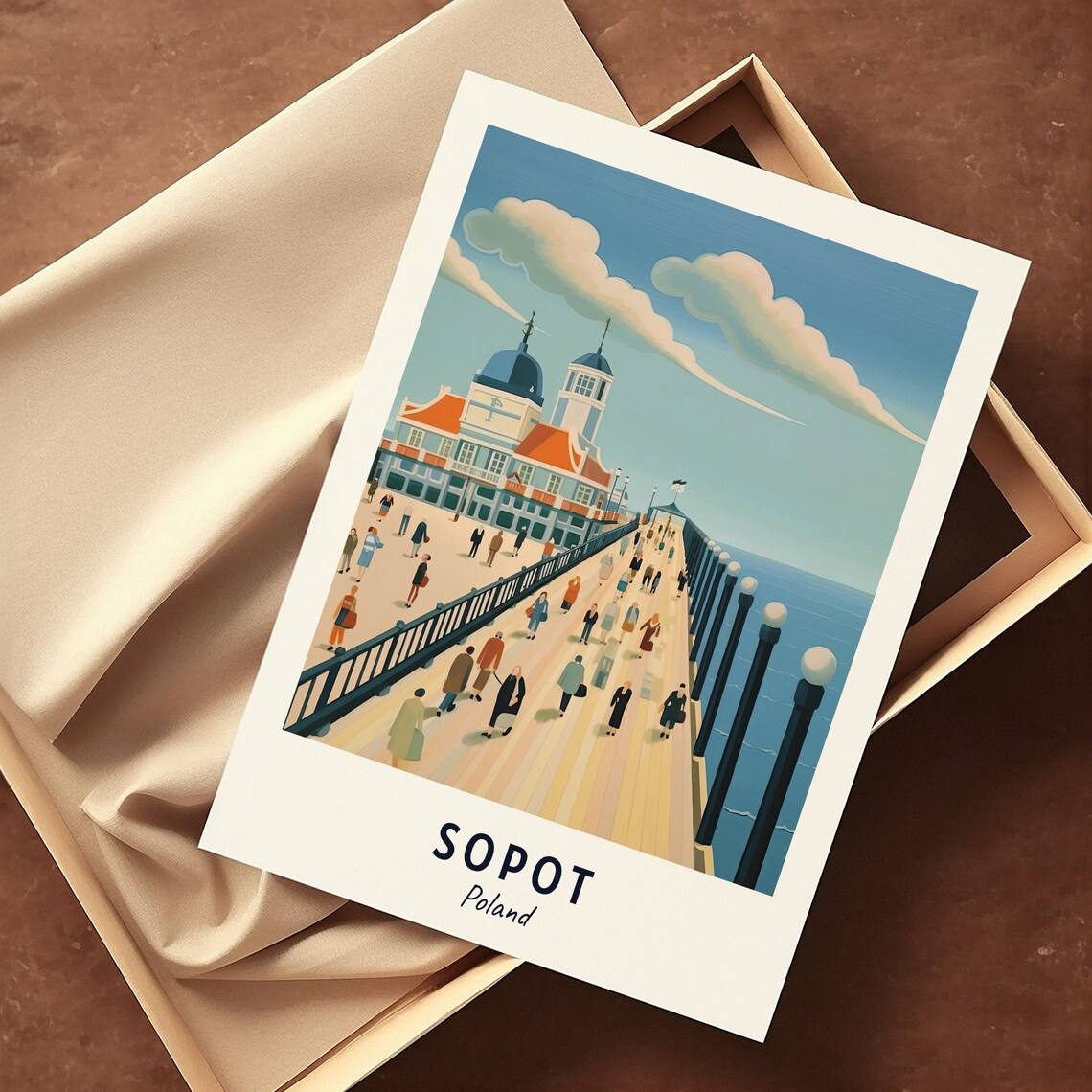 Sopot Wooden Pier Bathhouse Seaside Crowd Baltic Travel Poster - Image 3