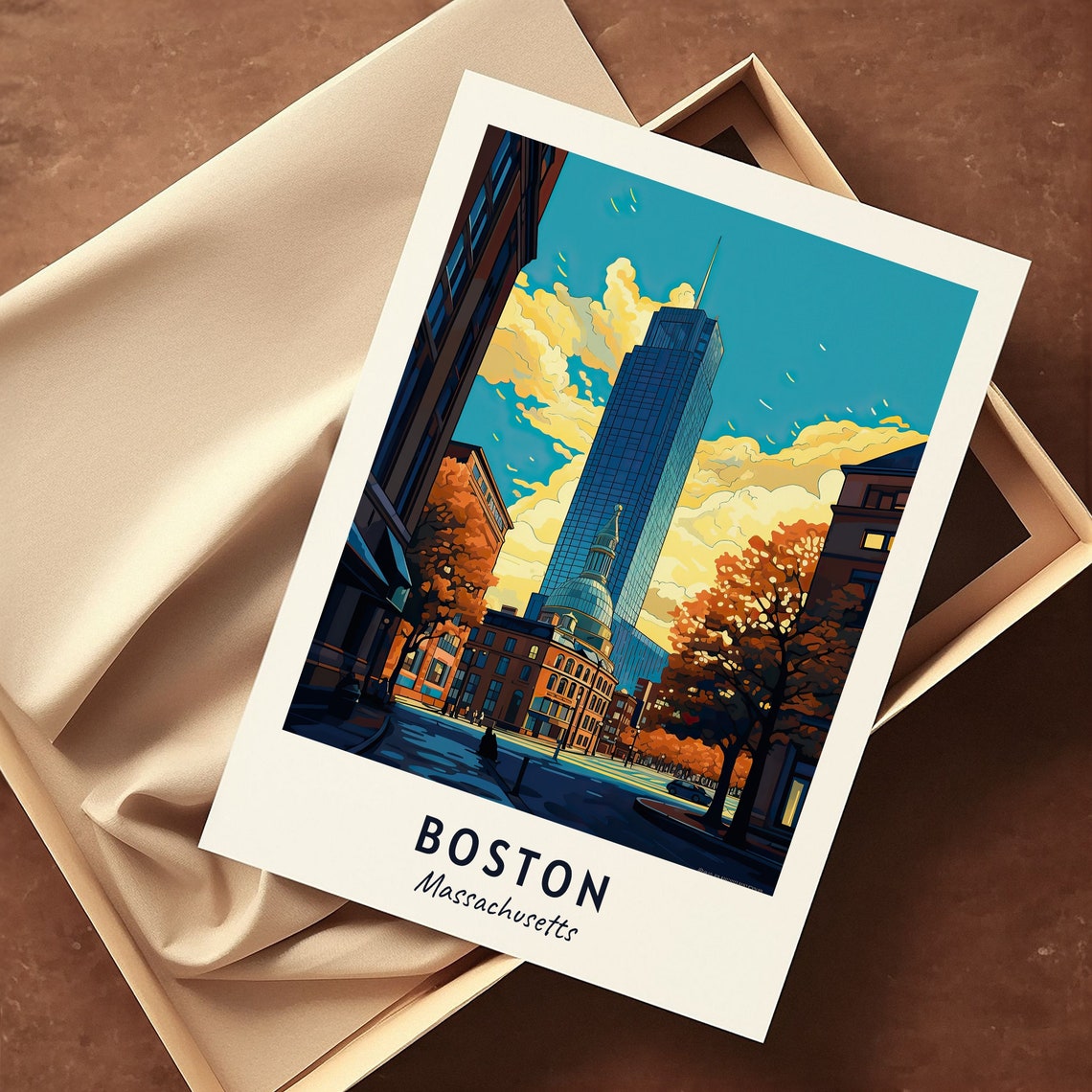 Boston Massachusetts Autumn City Street Skyline Travel Poster - Image 3