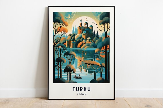 Turku Castle Through Moonlit Trees Reflected in a Lake Poster