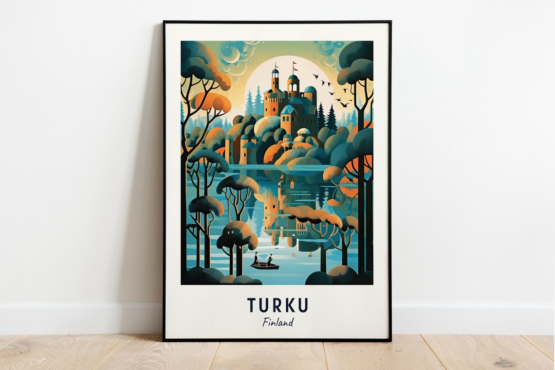 Turku Castle Through Moonlit Trees Reflected in a Lake Poster