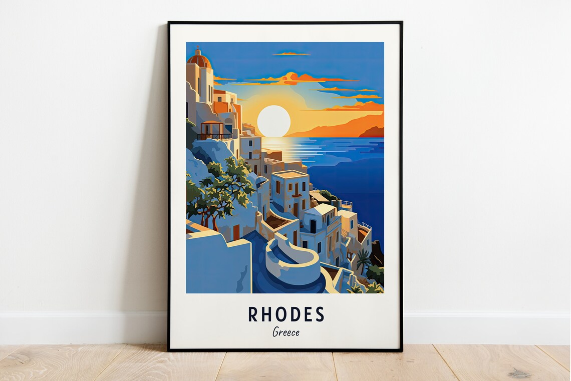 Rhodes Greece Travel Poster, City Wall Art Print