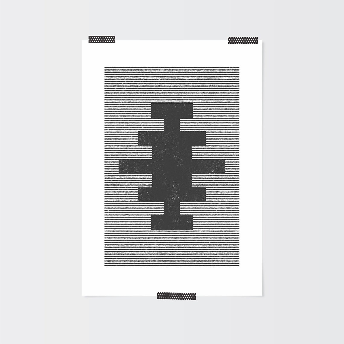 Aztec Woodblock Art Print, Black and White Decor - Image 2
