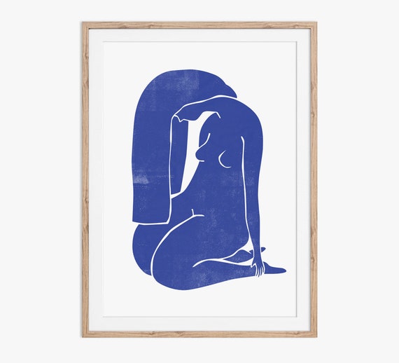 Female Nude Woodblock Style Illustration Art Print