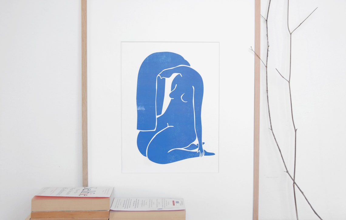 Female Nude Woodblock Style Illustration Art Print - Image 2
