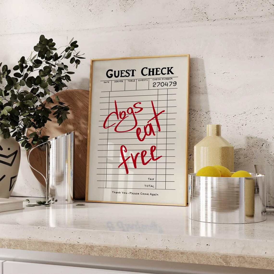 Dogs Eat Free Retro Kitchen Bar Art Print - Image 3