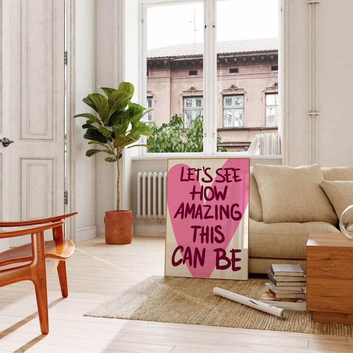 Lets See How Amazing This Can Be Pink Heart Inspirational Quote Poster - Image 3