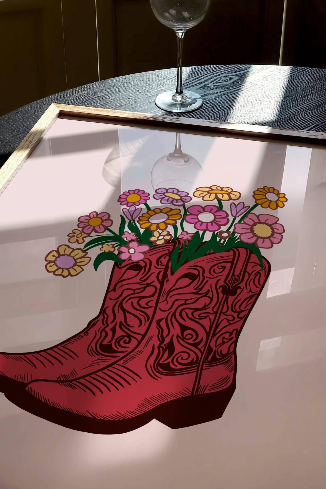 Cowgirl Flowers Boots Print Coastal Cowgirl Wall Art Girly Western Print Dorm Aesthetic Trendy Light Blue Preppy Art Hand Drawn Downloads - Image 3