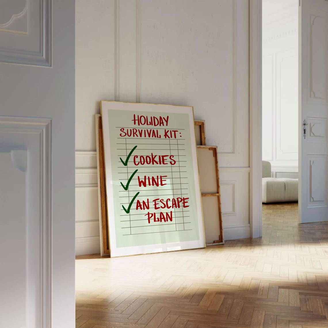 Holiday Survival Kit Cookies Wine Escape Plan Funny Christmas Poster - Image 2