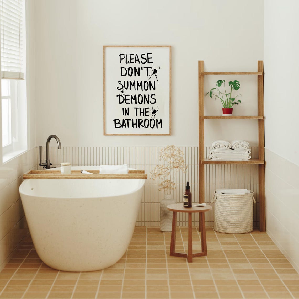 Please Don't Summon Demons in the Bathroom Funny Spider Quote Poster - Image 3