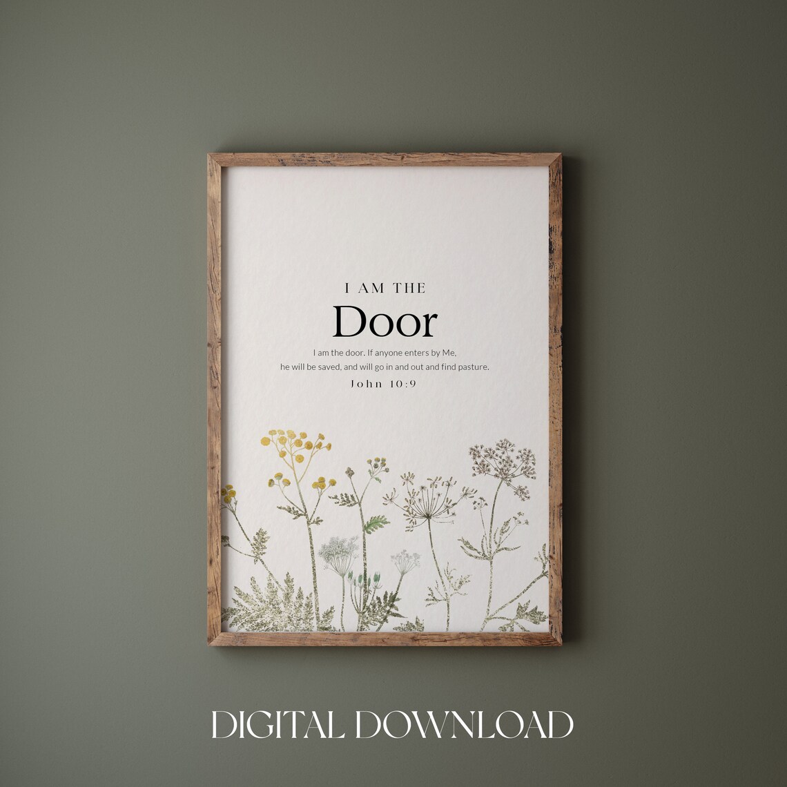 John 10:9 I Am The Door Wildflower Botanical Christian Bible Verse Poster