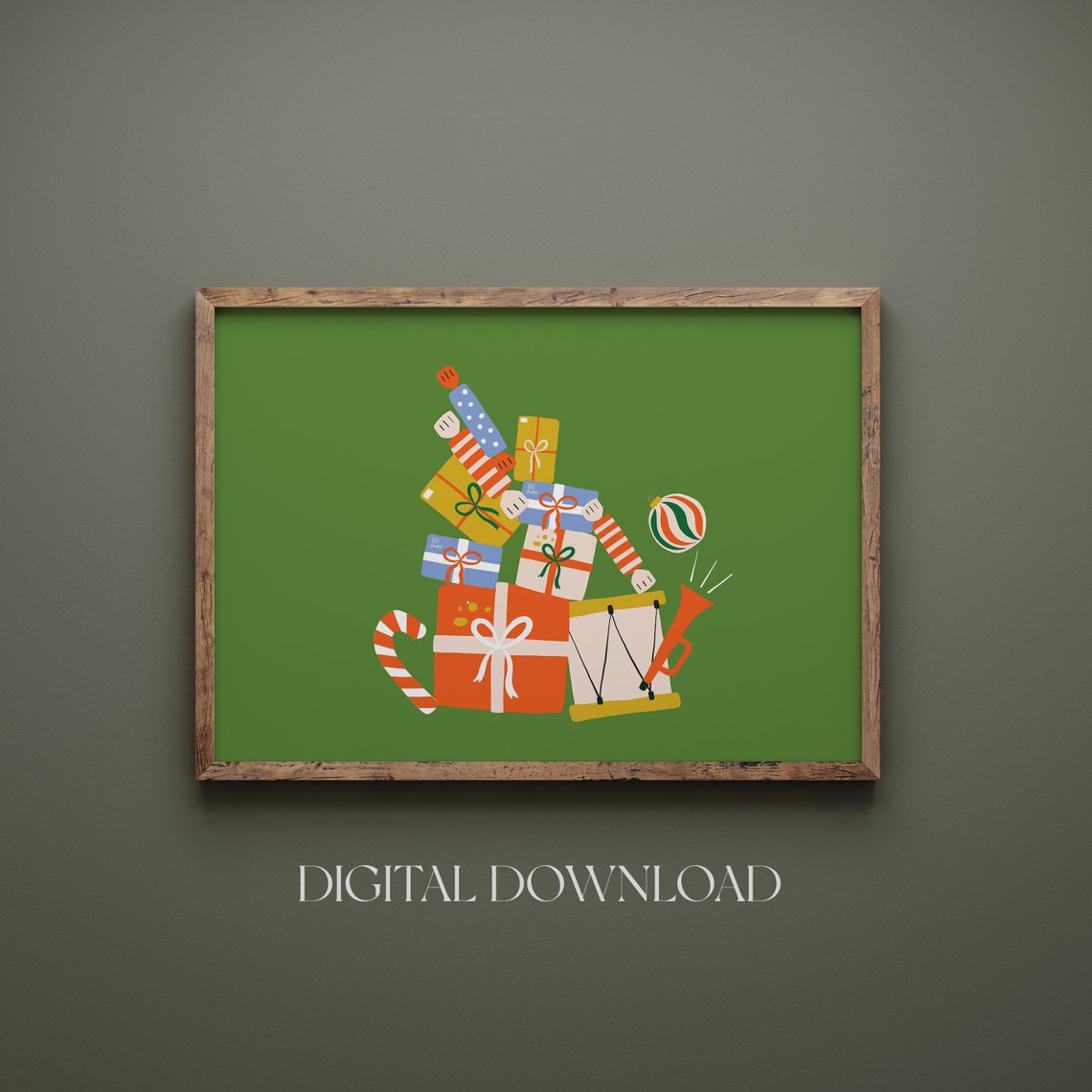Christmas Gift Boxes Drum Candy Cane Retro Holiday Decor Poster