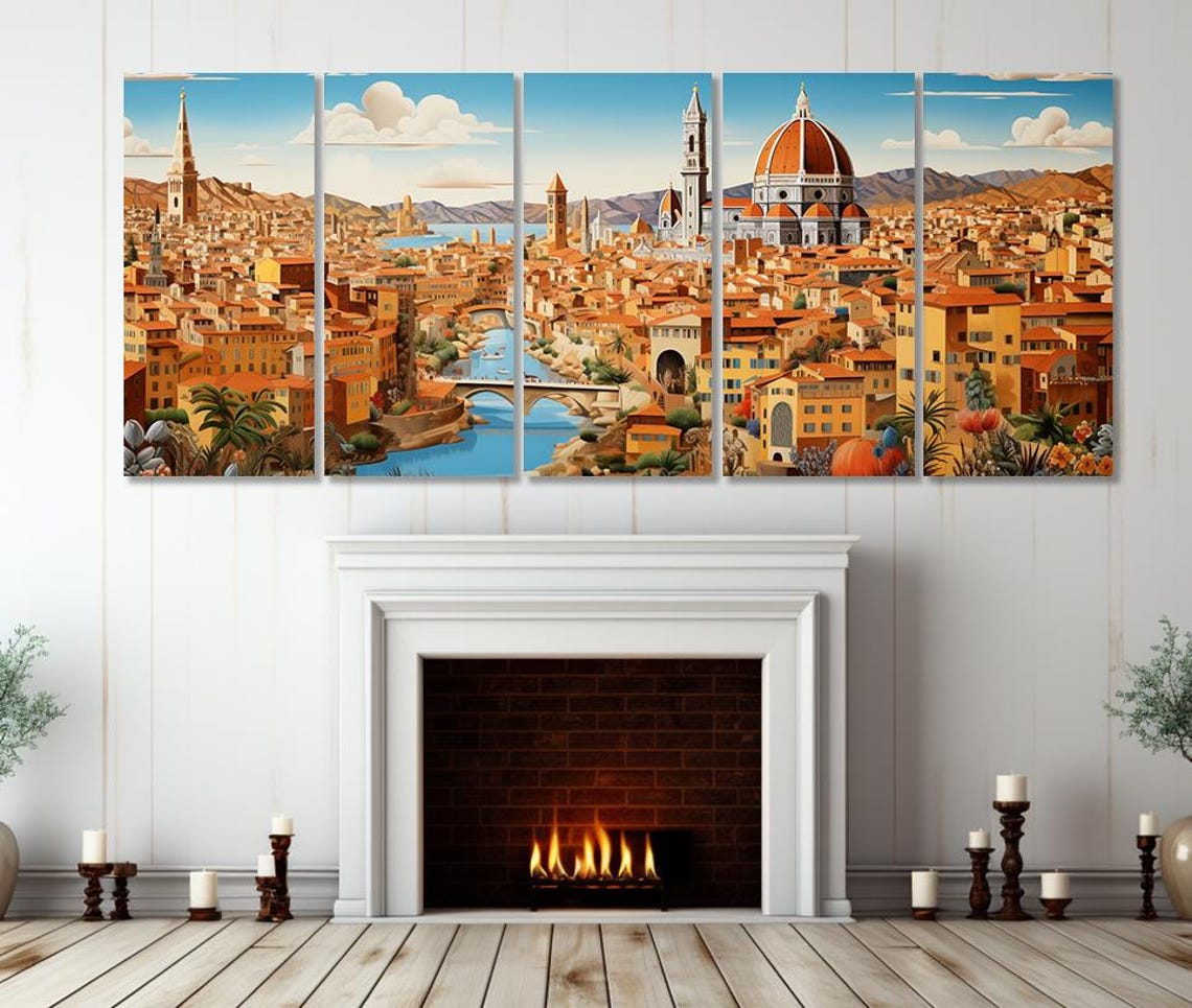 Florence Italy Duomo Cathedral Rooftops Triptych Painting Poster - Image 2
