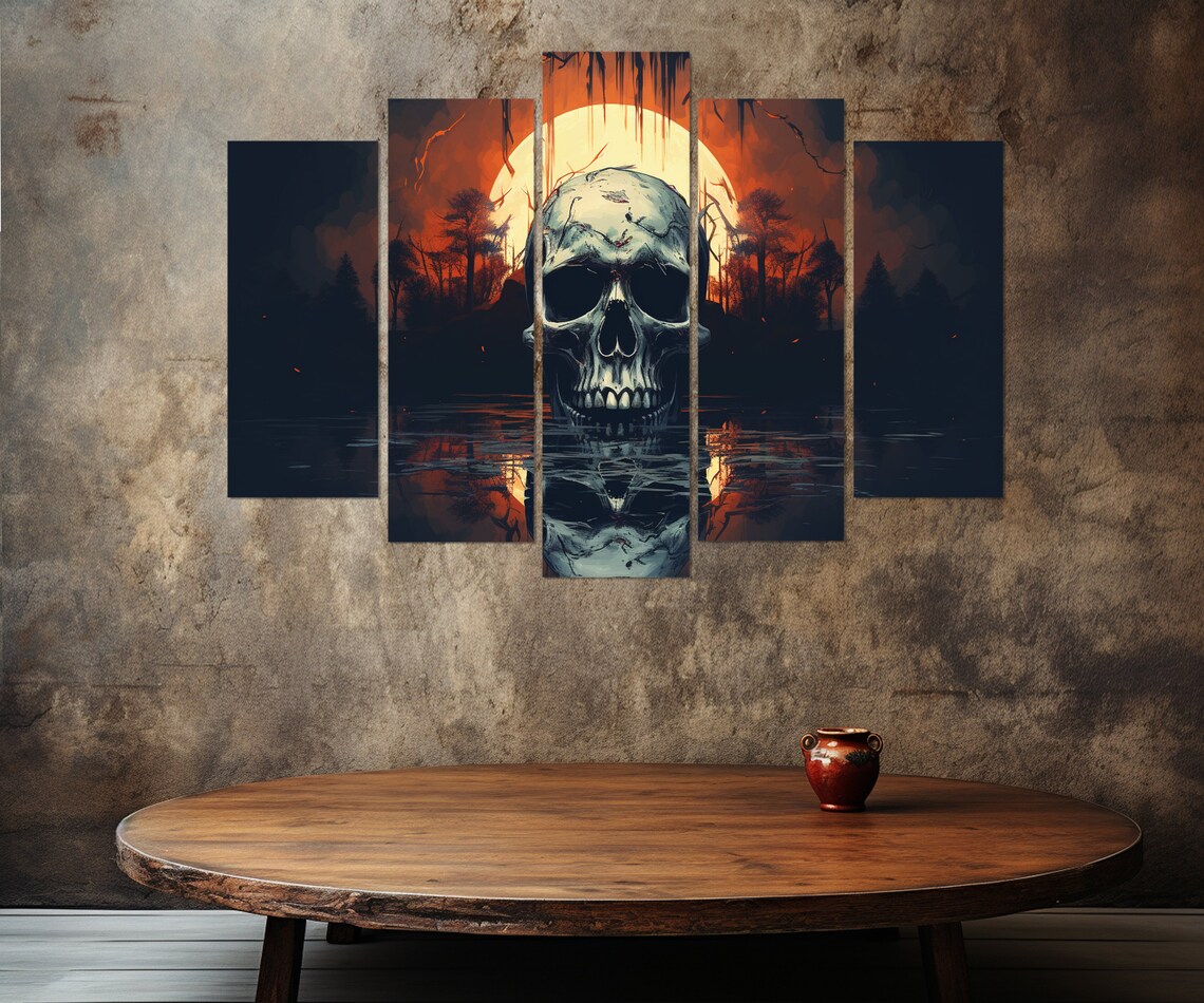 Giant Skull In Dark Water Under Full Moon Gothic Halloween Poster - Image 4