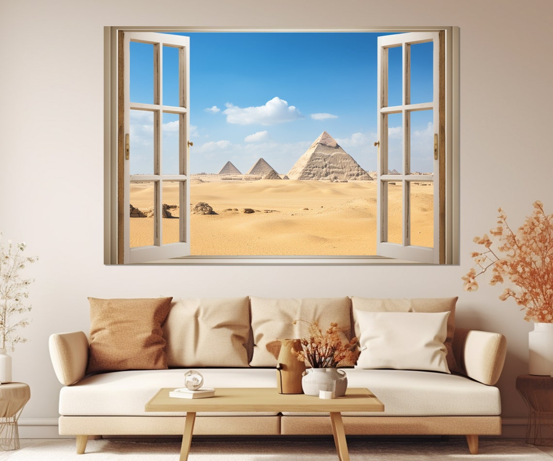 Open Window With Egyptian Pyramids View