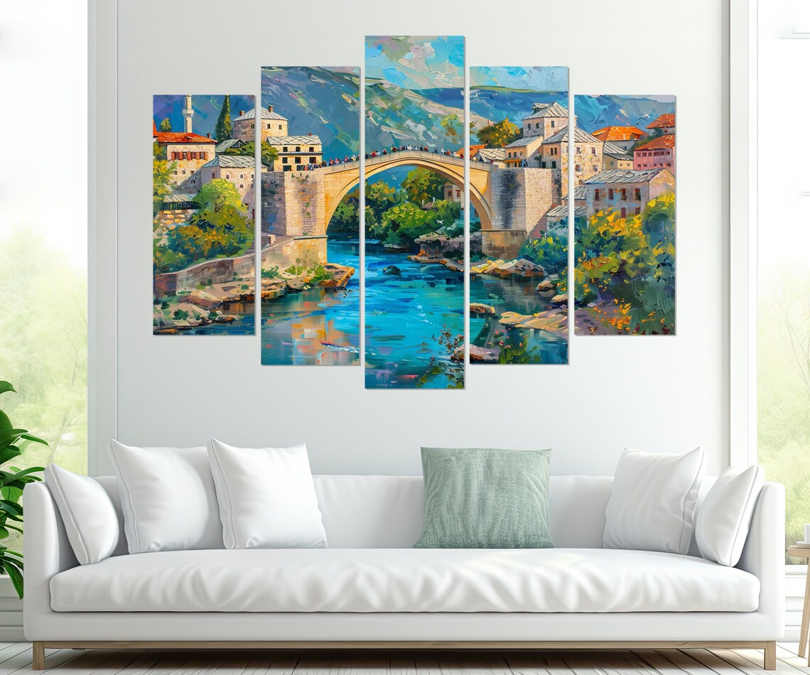 Mostar Old Bridge, Bosnia Travel Poster Art Print - Image 3