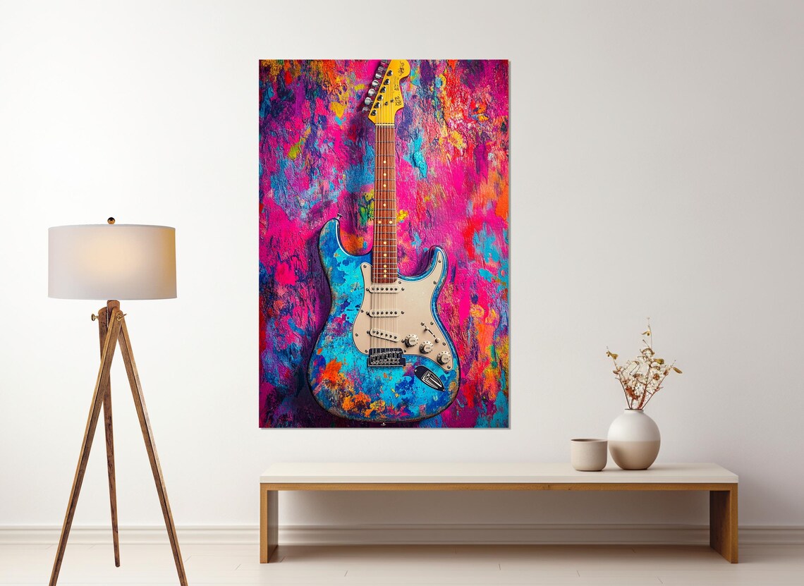 Electric Guitar Splash Paint Vibrant Magenta Pop Music Wall Poster - Image 4