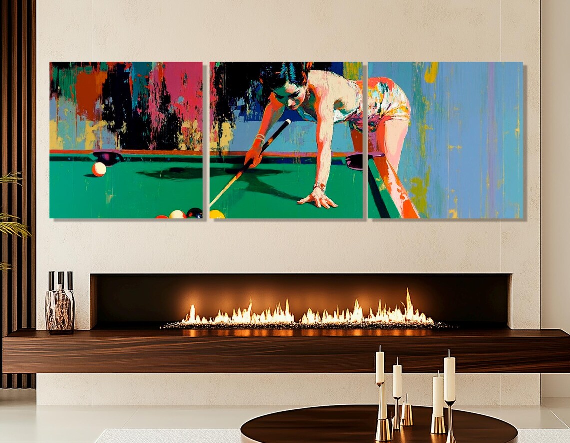 Retro Lady Playing Billiards, Billiards Room Art Print - Image 4