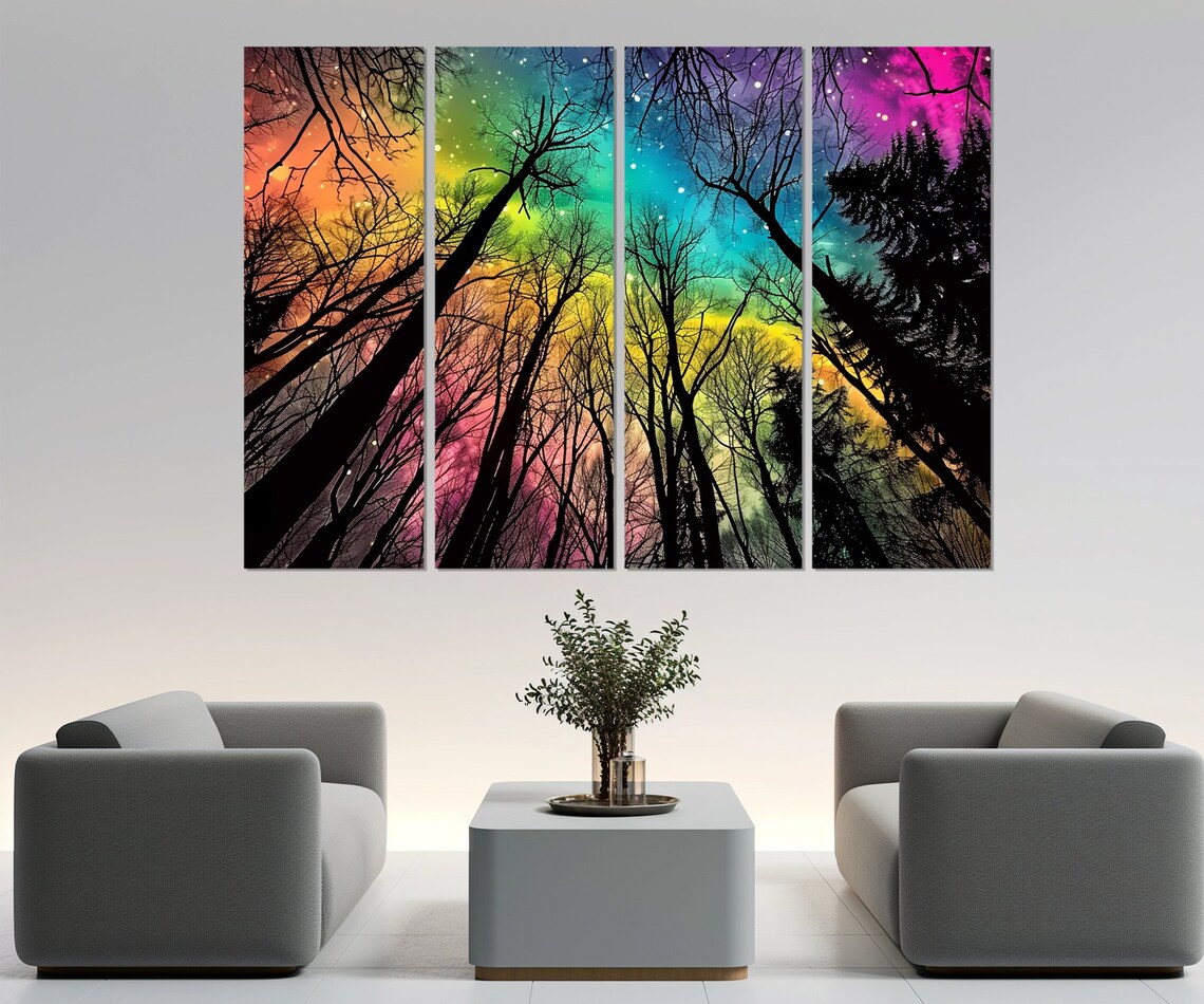 Colorful Forest Trees Painting, Nature Wall Art Print - Image 3