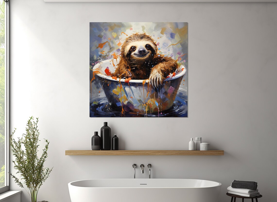 Cute Sloth in the Bathtub, Bathroom Wall Art Print - Image 2