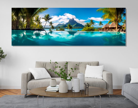 Beautiful Tropical Landscape Print Swimming Pool On The Beach In Bora Bora Painting Bora Bora Wall Art Framed And Ready To Hang