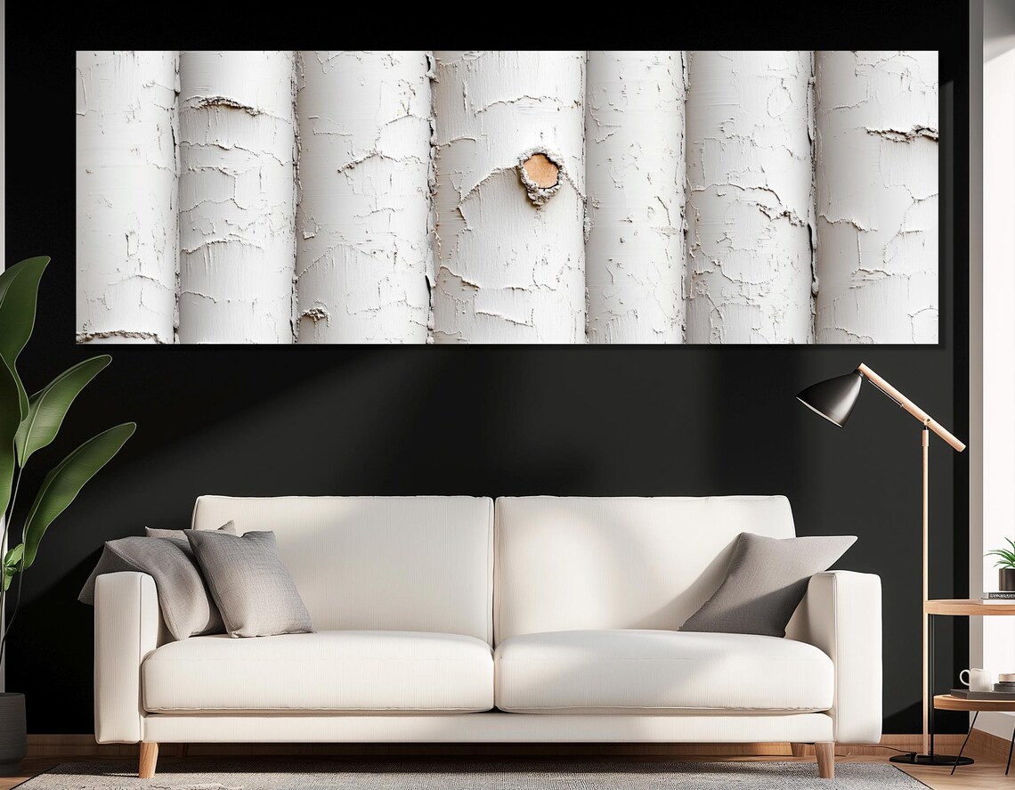 Abstract Birch Trees Print Birch Bark Painting Contemporary Wall Decor Neutral White Wall Art Framed And Ready To Hang