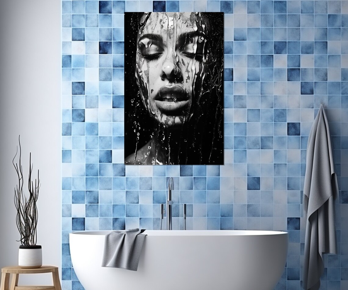 Black And White Woman Portrait With Water Dripping Down Her Face Poster - Image 4