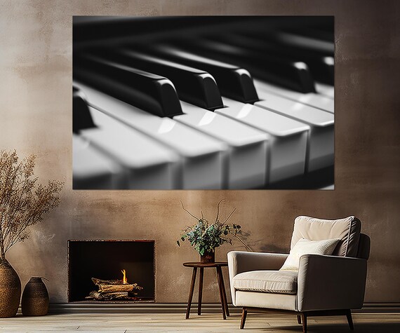 Black And White Piano Keys Close Up Macro Abstract Musician Gift Poster